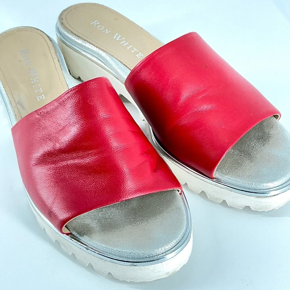 Ron White Size 39 US 8.5 Red Leather Abetone Slide Sandals NEW Carley $395
